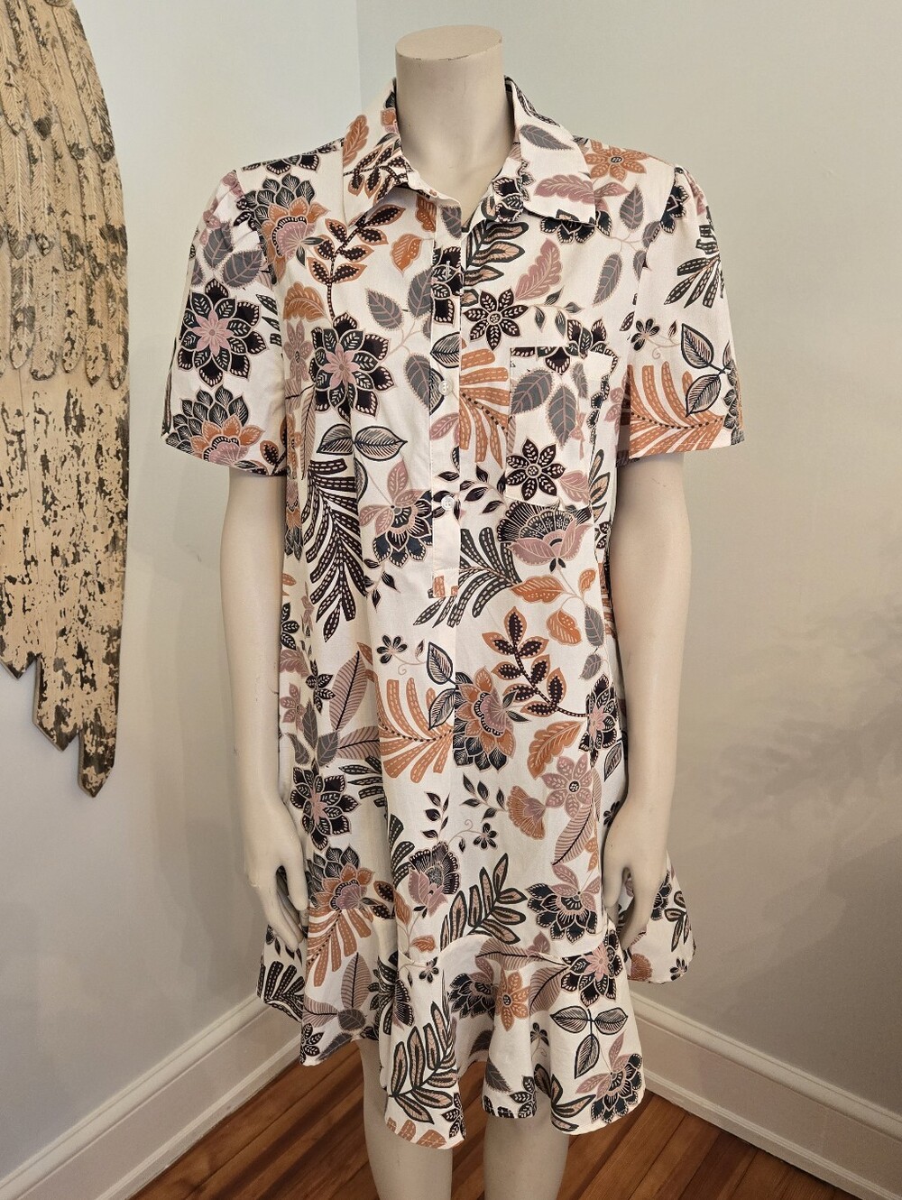 Cynthia Rowley Dress Brown Green Floral Size Large